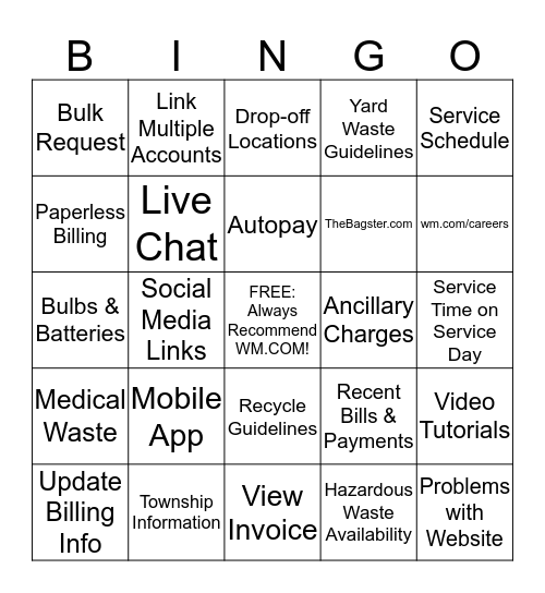 Self-Service Bingo! Bingo Card