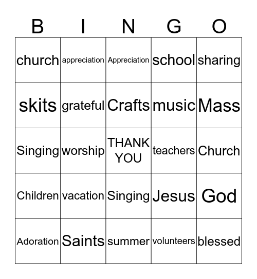 VBS Bingo Card