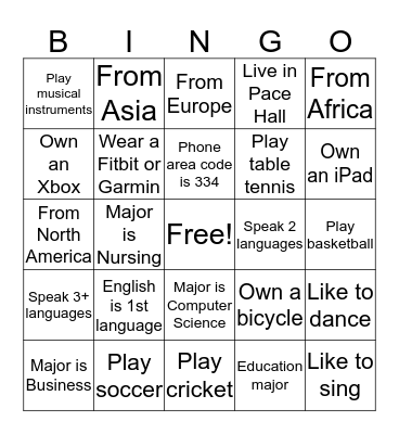 Friendship Bingo Card