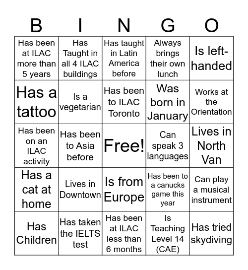 ILAC BINGO Card