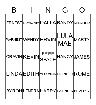 family bingo Card