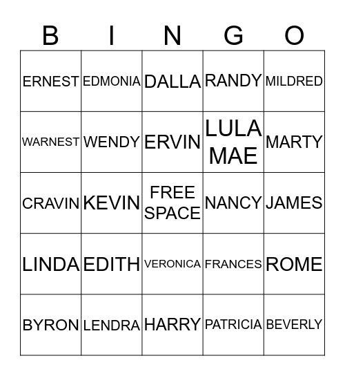 family bingo Card