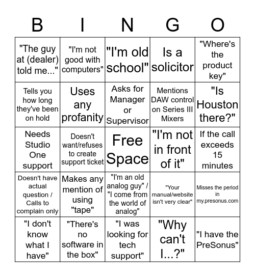 Phone Queue Bingo V2 Bingo Card