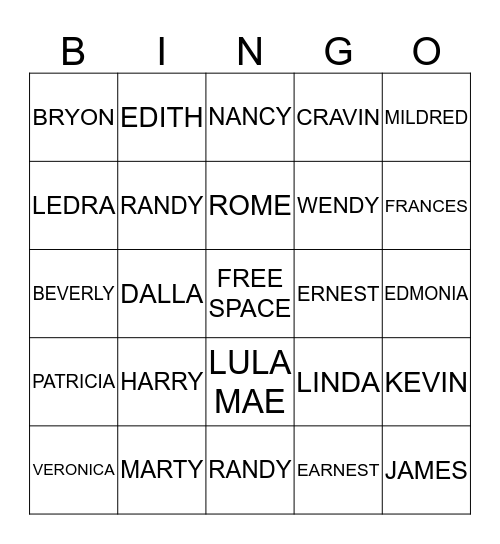 FAMILY BINGO Card