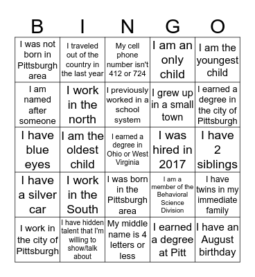 Large Group Meeting Bingo Card