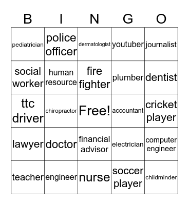 Career Bingo Card