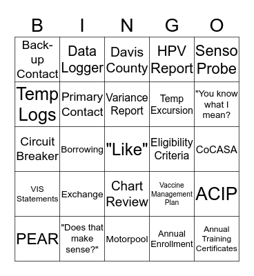 VFC Provider Relations Bingo Card