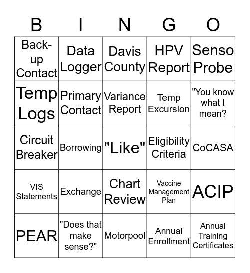 VFC Provider Relations Bingo Card