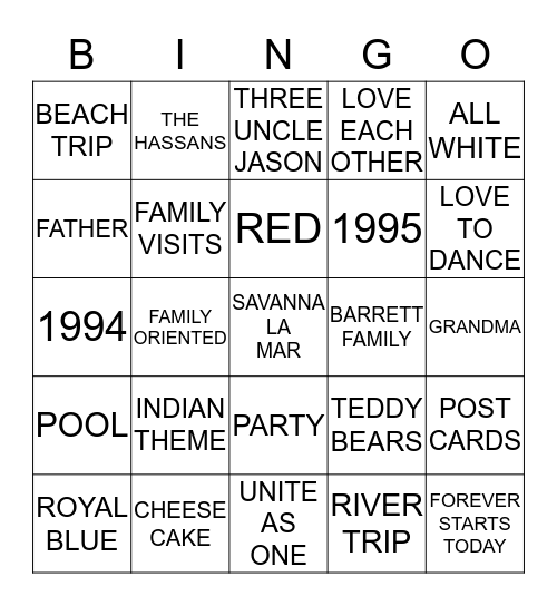 Get to know us *****the Hassans Bingo Card