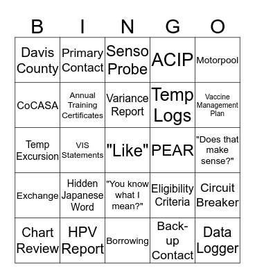 VFC Provider Relations Bingo Card