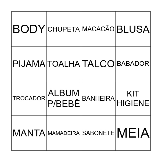 BABY BINGO Card