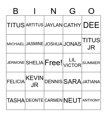 FAMILY BINGO Card