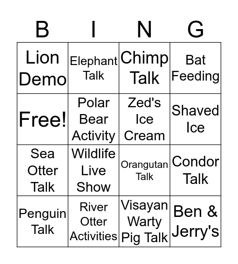 Oregon Zoo Finance Team Bingo Card