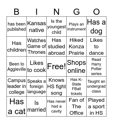Bingo to Know You  Bingo Card