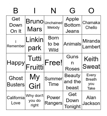 Karaoke Bingo Card