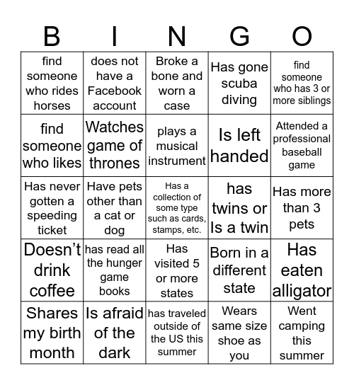 Find someone who... Bingo Card