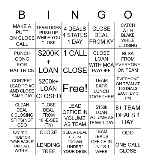 Team are not competitive, unless its a scavenger hunt Bingo Card
