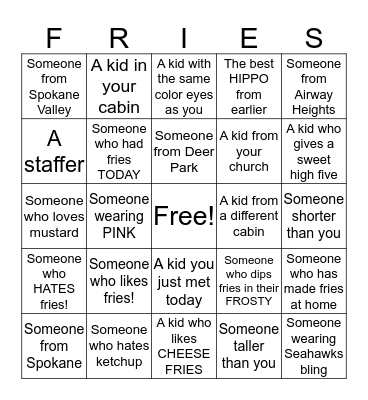 Fries Taste Good Bingo Card