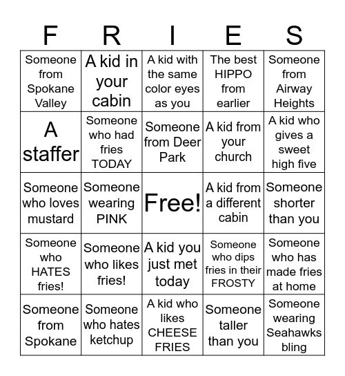 Fries Taste Good Bingo Card