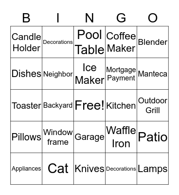 Peter's Housewarming Party Bingo Card