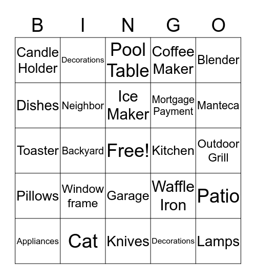 Peter's Housewarming Party Bingo Card