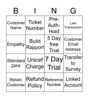 Call Requirement Bingo Card