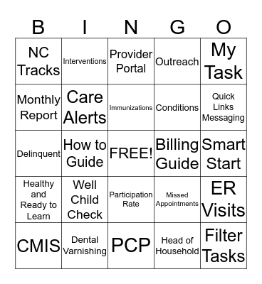 Health Check Bingo Card