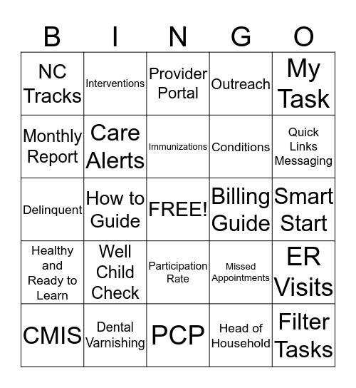 Health Check Bingo Card