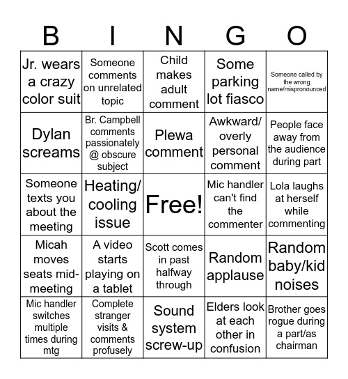 Bound Brook Bingo Card