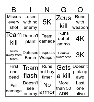 Miguel CSGO SKILLS Bingo Card