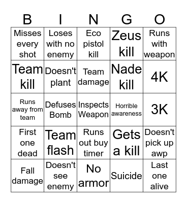 Miguel CSGO SKILLS Bingo Card