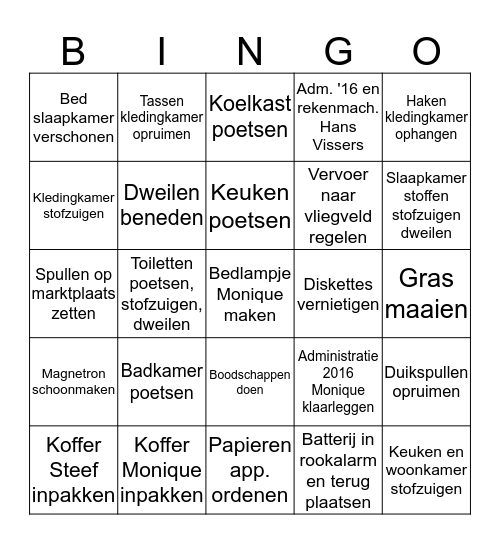 VoorVakantie Bingo Card