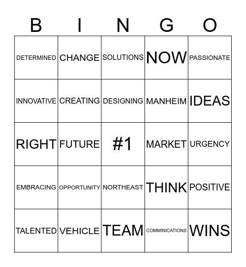 "RIGHT NOW" Bingo Card