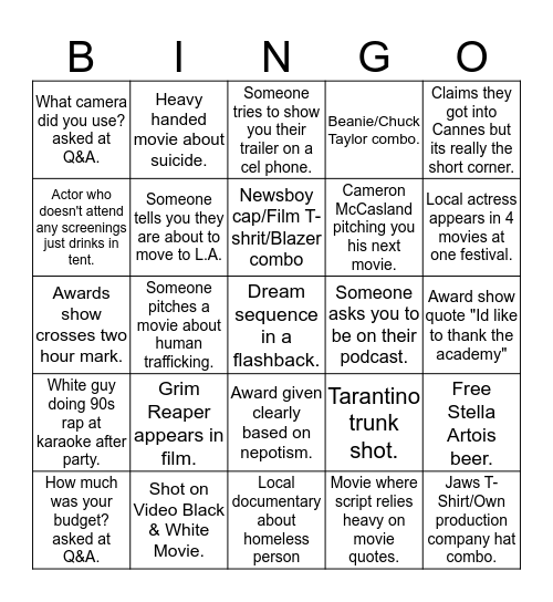 Film Festival Bingo Card