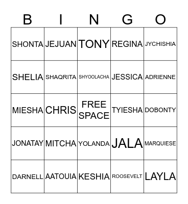 family bingo Card