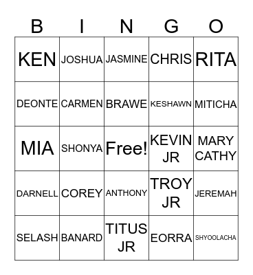 FAMILY BINGO Card
