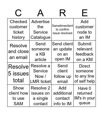 SD Quality & Care Bingo Card