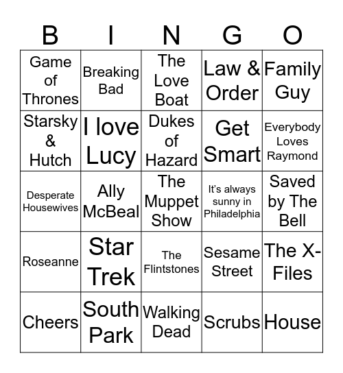 TV Shows Bingo Card