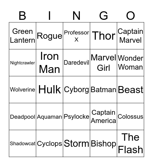 Superhero Bingo! BAM! POW! Bingo Card