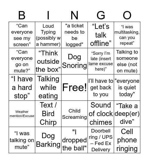 Conference Call Bingo! Bingo Card