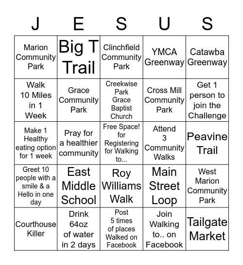 McDowell County Walking to Bethlehem  Bingo Card