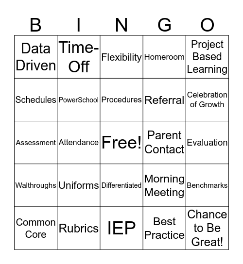 Faculty Meeting Buzzwords Bingo Card