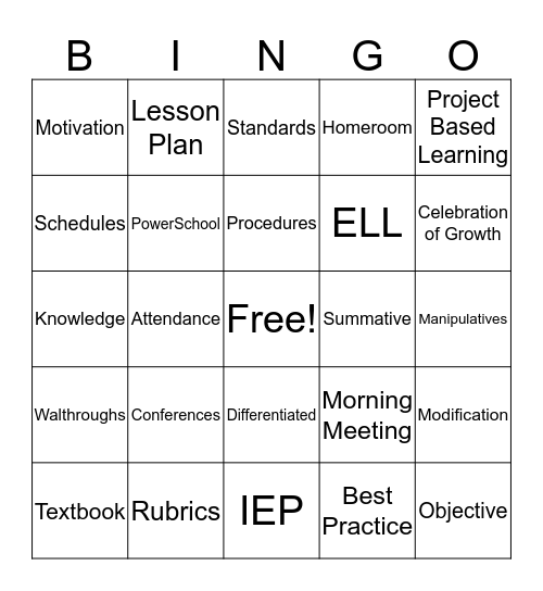 Faculty Meeting Buzzwords Bingo Card