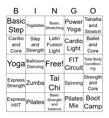 MHHC Fitness BINGO  Bingo Card