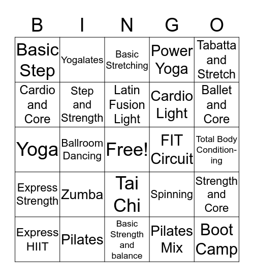 MHHC Fitness BINGO  Bingo Card