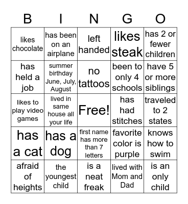 Untitled Bingo Card
