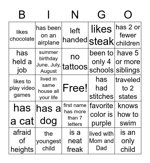 Untitled Bingo Card