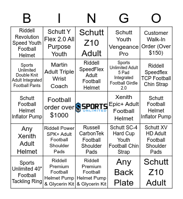 Sports Unlimited Bingo 2017!!!!!!!!! Bingo Card