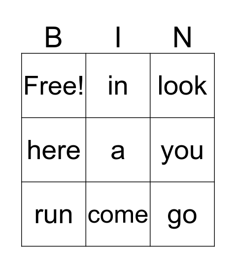 week one Bingo Card