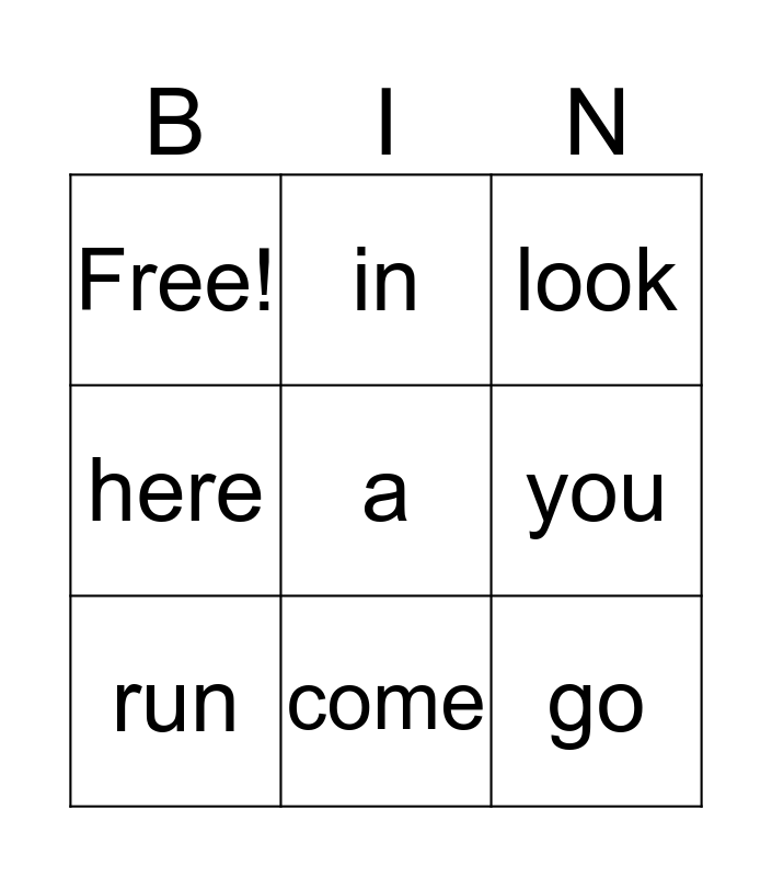 week one Bingo Card